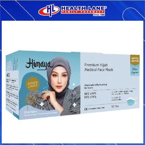 HIMAYA PREMIUM  FACE MASK 3 PLY HIJAB- (50'S- BLUE LAGOON )